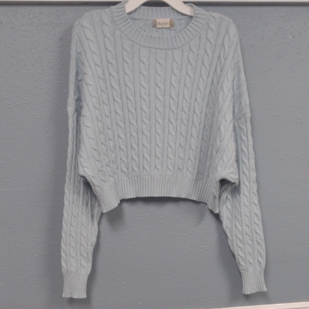 Altar'd State  Blue Crew Neck Cable Knit Sweater